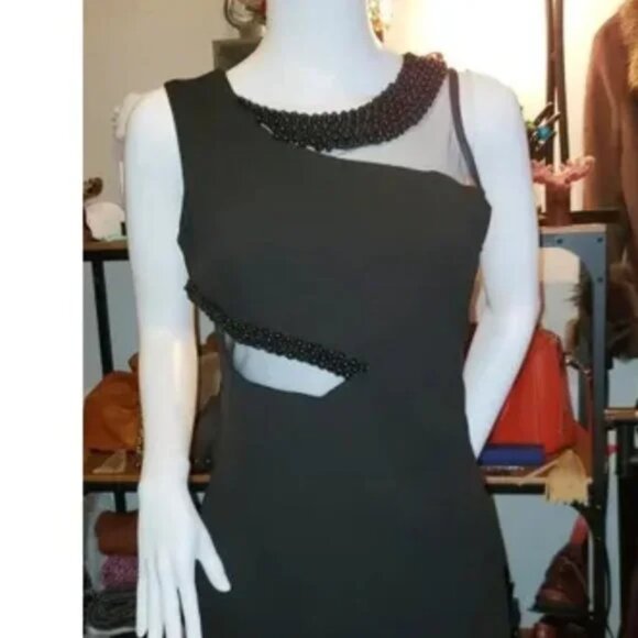 NWT black mesh cut-out mini beaded party cocktail prom dress Medium - Picture 2 of 9